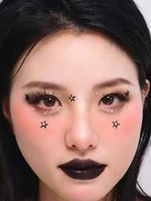 1件星形贴纸脸部饰品，黑色金属五角星镶嵌水钻，音乐节脸部装饰，Y2K闪亮百搭设计，脸部闪粉，嘉年华，五角星水钻脸部装饰（自粘式），演唱会造型，脸部宝石 - 彩色 - 查看 2