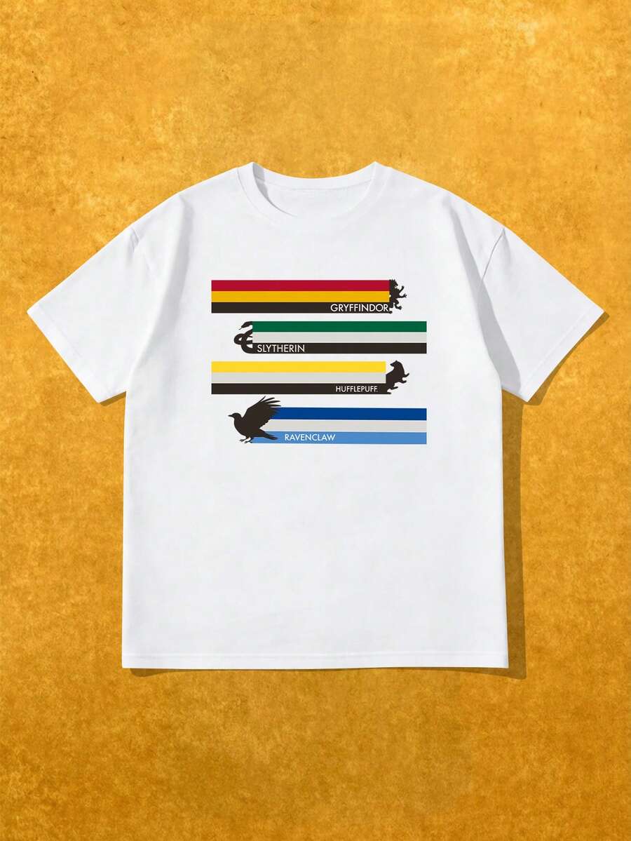 Whysmera SHEIN X Harry Potter 女士圆领T恤，采用合作款图案印花设计，打造活力时尚造型 - 白色 - 查看 1