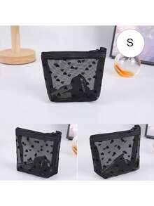 3pcs/Set Large Capacity Fashion Minimalist Transparent Hollow Out Mesh Cosmetic Bag - Black - View 3