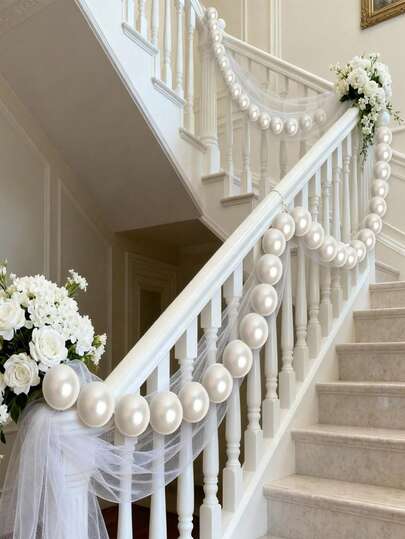 10pcs Faux Large Pearl Hanging Decor, Wedding Ceremony Backdrop Wall Decoration, DIY Pearl String Ornament, White Round Ball Pendant