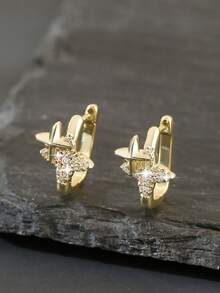 1 Pair Elegant Copper Zirconia Geometric Star U-Shaped Hoop Earrings, Versatile Petite Earrings, Great Gift For Women - Round - View 6