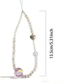 1件 幻彩粉紫色心形珍珠串珠手机挂绳，精致腕链，包包挂饰 - 彩色 - 查看 7