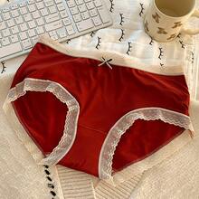 Red Sweetheart Modal Girls' Lucky Red Panties Festive New Wedding Zodiac Year New Year Sweet Hip-Hugging Panties - 波浪小蝴蝶結 - 查看 11