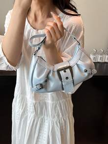 1 chiếc túi xách nữ phong cách retro moto punk đính đinh tán, dây đeo vai điều chỉnh được, dung tích lớn, chất liệu giả da mềm mại, màu gradient, thích hợp cho công sở, đi làm, hẹn hò, dự tiệc. - Màu xanh lam - Xem 3