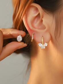 3对优雅的立方氧化锆蝴蝶和水滴扭纹耳钉，轻盈百搭，适合春季婚礼、日常甜美优雅风格、节日礼物 - 金色 - 查看 6