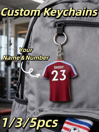 1/3/5pcs Personalized Jersey Keychains - Customized Name And Number, 2D Printed Sports Keychains Suitable For Basketball, Football, Baseball, Unisex Sports Fan Daily Gift, Birthday, Easter