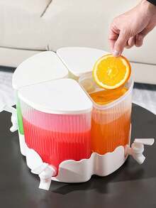 1pc 4-Compartment Rotating Cold Water Dispenser With Faucet, Refrigerator Partition Chilled Water Pitcher, Home/Office/Party Juice/Beverage Dispenser - White - View 4