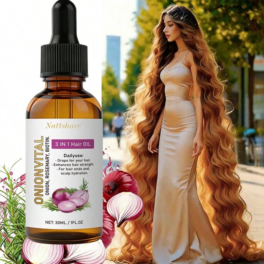 三合一生物素迷迭香护发油，生物素迷迭香洋葱护发油，保湿护发精华，强韧发丝，热保护，预防分叉，修复受损发质，抚平毛躁，夜间滋养，情人节护发礼品 - 正裝 - 查看 1