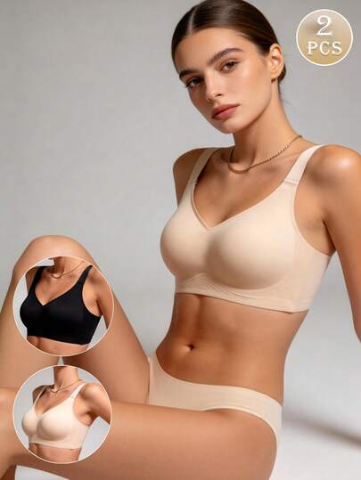 Lilivine Set de 2 sujetadores deportivos minimalistas y cómodos para mujeres, sin cables, de unicolor