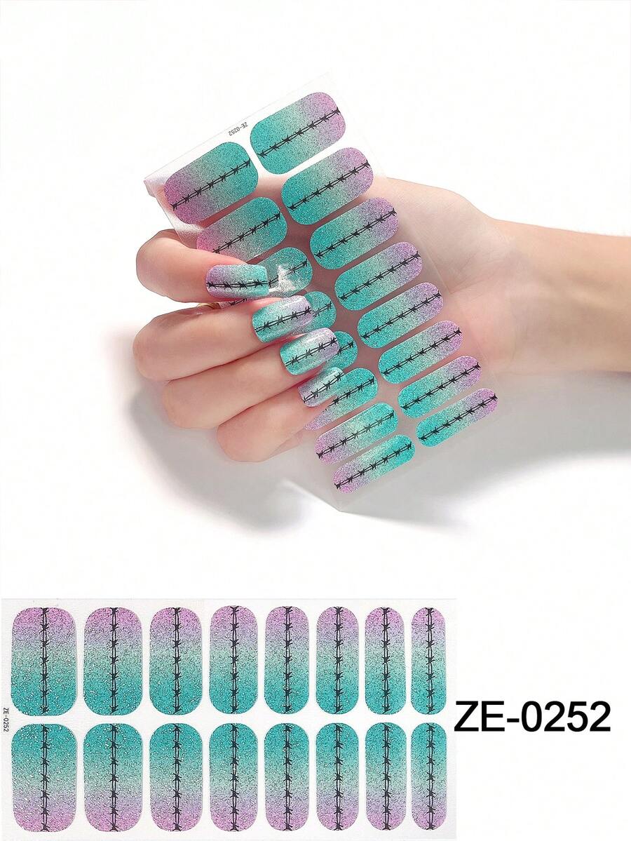 Hình dán móng tay màu hồng san hô, decal trang trí móng tay chống thấm nước, màu trơn, hồng hành lá, hiệu ứng ombre phủ toàn bộ móng.