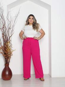 Women's Plus Size Wide-Leg Pants By Duna With Pockets - Hot Pink - View 1