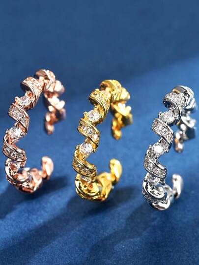 1件跨境电话线手镯戒指，全镶立方氧化锆扭曲经典优雅设计戒指，女士款