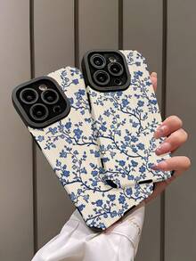 Ốp điện thoại Flower 1pc Vintage Blue Floral Pattern Vertical bằng da giả mềm mại, bảo vệ điện thoại, tương thích với Apple và các dòng 15/15PLUS/15PRO/15PROMAX. - Nhiều màu - Xem 4