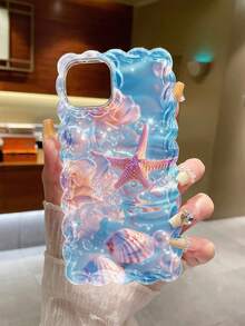 Ocean Starfish Printed Wavy Edge Transparent Printed Shock-Resistant Stylish Cute Case Compatible With Iphone 17/17 Pro/17 Pro Max, 16/16 Pro/16 Pro Max, 16 Plus, 10 - Multicolor - View 3