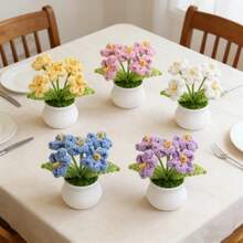 1pc Handmade Knitted Forget-Me-Not Flower Potted Plant, Beautiful Handcrafted Floral Decor, Home Decoration, Creative Gift, Suitable For Mother, Girlfriend - Multicolor - View 3