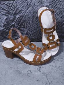 Giày sandal nữ đế dày khoét rỗng, màu trơn, phong cách Bohemian thanh lịch, thể thao, nghỉ dưỡng, tiên phong, thời trang thường ngày, gợi cảm, kiểu dáng hộp đêm, sandal cao gót có khóa cài, thích hợp cho hoạt động ngoài trời, ở nhà, văn phòng, khu nghỉ dưỡng, trường học, đám cưới, lễ hội, mùa hè. - màu nâu - Xem 9