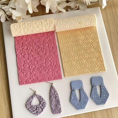 向日葵雏菊图案聚合物粘土无缝纹理擀面杖、聚合物粘土耳环、花朵纹理聚合物粘土切割擀面杖、粘土模具、陶艺工具、美术用品