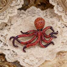 Europe And The United States Retro Personality Full Of Diamond Octopus Men's Brooch Creative Diamond Octopus Pin Office Party Accessories Gift - 綠色 - 查看 6
