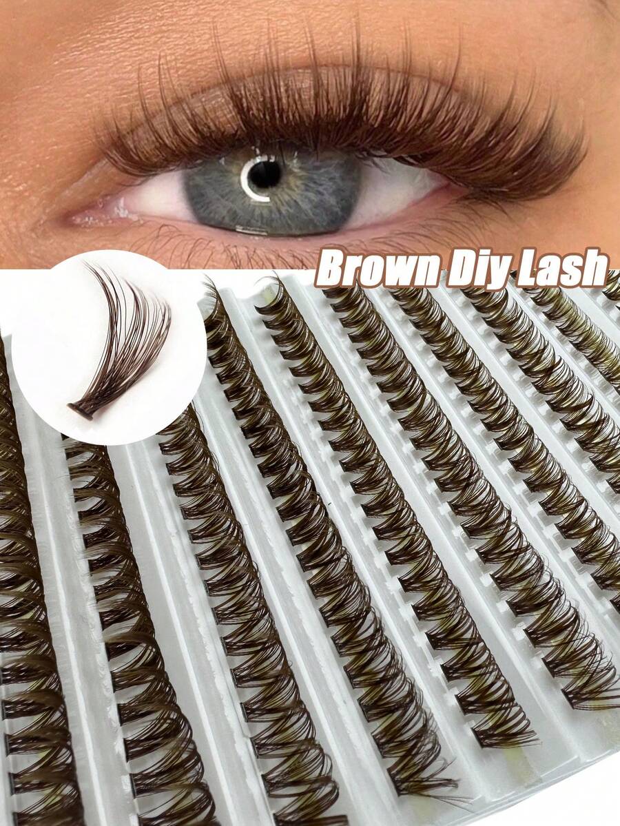 Pack Of 200 Brown DIY Eyelash Extensions Crossover Slim Eyelash Clusters Single Eyelashes Naturally Soft And Lightweight 8-16mm, Natural Brown Makeup, Reusable Hybrid Eyelash Clusters Eyelash Clusters, Eyelash Clusters, Single Eyelashes, Eyelashes, False Eyelashes - View 1