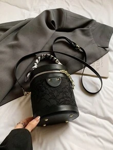 Niche Design Women's New Handbag, High-End Fashionable Crossbody Bag, Versatile Shoulder & Top Handle Cylindrical Bag - Black - View 6