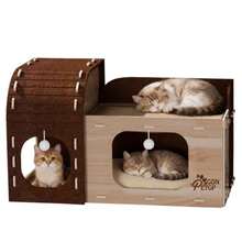 Large Cat Beds For Indoor Cats Two-Story Cat Cave Cube For Multiple And Large Kitties Foldable Cat Houses Hideaway Condo With Fluffy Ball Scratch Pad Removable Washable Cushioned Pillow - Màu nâu - Xem 1