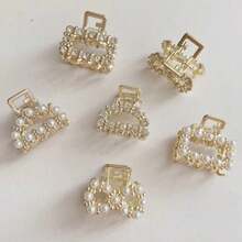 6pcs Women's Metal Faux Pearl & Rhinestone Hair Claws Summer Hair Accessories Beach Claw Clips Vacay Hair Clips - Gold - View 4