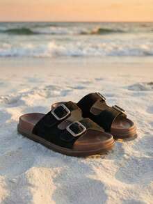 1双黑色休闲儿童拖鞋，软底舒适复古男女童沙滩凉鞋，适合夏季户外穿着和室内日常穿着 - 黑色 - 查看 7