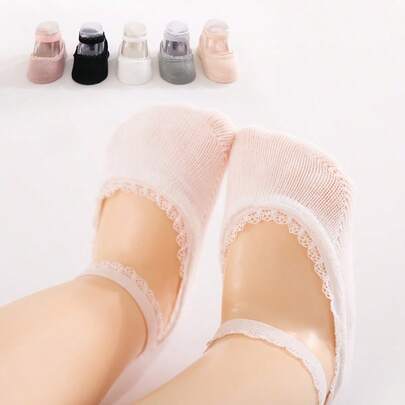 1 Pair Baby Girls' Lace Princess Boat Socks, Lightweight, Breathable, Invisible Socks For Infants & Toddlers, Elegant Princess Style, Non-Slip Comfortable For Home & Daily Wear, Spring/Summer