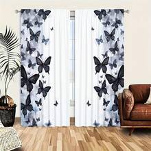 Bộ 2 rèm cửa họa tiết bướm in kỹ thuật số, phù hợp cho phòng ngủ, phòng khách, phòng ăn và nhà bếp, phong cách tối giản hiện đại, vải polyester, thiết kế dạng túi thanh, rèm cửa mỏng | Rèm cửa tối giản hiện đại | rèm cửa dạng túi thanh treo, rèm cửa phòng khách, rèm cửa dùng được cho mọi mùa trong ngày - Nhiều màu - Xem 15