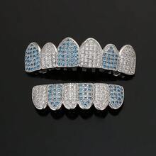 A Set Of Halloween Hip-Hop Braces With Eight Upper And Eight Lower Teeth, Simple Glossy Design, Men's Style - màu xanh bạc - Xem 10