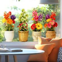 1 pieza Pegatina de ventana con racimo de flores multicolor y mariposa, decoración de vidrio de habitación, pegatina estática de PVC de estilo primaveral - Múltiples estilos - Ver 9