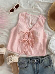 Camiseta de tirantes con textura informal para mujer - Rosa - Ver 2