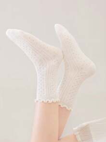 5 đôi/10 đôi tất trắng cao đến bắp chân cho bé gái, tất mỏng thoáng khí có viền ren, tất học sinh tối giản thường ngày, thích hợp cho mặc hàng ngày, ở nhà, đi chơi và dự tiệc, mùa xuân/hè. - Nhiều màu - Xem 6