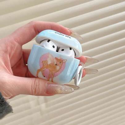 Heart Angel Deer With Ring Earphone Case Compatible With Apple Pro3/Pro2/4/3/2, Fashionable Women Earphone Case, Minimalist Earphone Case