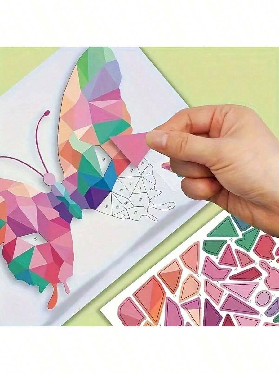 1件装3D几何贴纸拼图，手工创意DIY贴纸，提升专注力训练游戏，增强手部技能和认知能力，美术用品，成人装饰贴纸，激发创造力，生日礼物，派对礼品，节日赠品，圣诞节之选，可重复使用大贴纸 - 彩色 - 查看 1