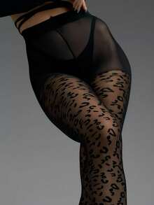 1 Pair Women's Leopard Print High Waist Leggings - Elastic, Snag-Resistant, Fashionable One-Piece Casual Design, Black And Brown Geometric Pattern, Polyester Material, Hand Wash Only, Leopard Print Tights - Multicolor - View 3