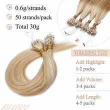 Straight Micro Loop Real Human Hair Extensions Microlink Micro Ring Link Hair For Women 30g/Pack 30 Strands Micro Beads Hair Extensions Silk Straight Human Hair Extensions - S18/613 - 查看 4