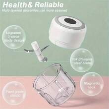 600mAh USB充电式迷你电动蒜蓉器，23W大功率，不锈钢三刀片，可快速切碎大蒜、辣椒、洋葱、肉末、坚果等食材。厨房或露营必备的食物处理工具。 - 綠色 - 查看 9