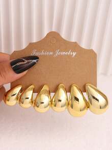 6/18pcs Women's Pure Gold Earring Set, Including Teardrop, Geometric C-Shape, Twisted, And Thick Gold Hypoallergenic Earrings, Fashionable And Elegant For Daily, Party, And Gift For Best Friends Or Mothers - Gold - View 3