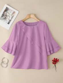 Áo nữ mùa hè mới, dáng rộng, tay bồng, che bụng. - Hồng - Xem 3