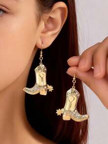 1 Pair Rhinestone Cowboy Boot Earrings, Fashion Western Style Earrings For Teenagers And Girls - Style 1 - View 2