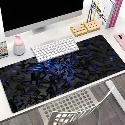 네온 블루 추상 기술 디자인 대형 게이밍 마우스 패드, 책상 보호 매트, 여러 크기의 세척 가능한 고무 미끄럼 방지 가장자리 마우스 패드, 홈 오피스에 적합, 친구 및 가족을 위한 훌륭한 선물