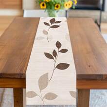 1pc Modern Brown Leaf Pattern Table Runner, Minimalist Leaf Table Decor Tablecloth, Daily Dining Table Decoration, Holiday Party Supplies - Multicolor - View 3