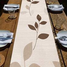 1pc Modern Brown Leaf Pattern Table Runner, Minimalist Leaf Table Decor Tablecloth, Daily Dining Table Decoration, Holiday Party Supplies - Multicolor - View 7