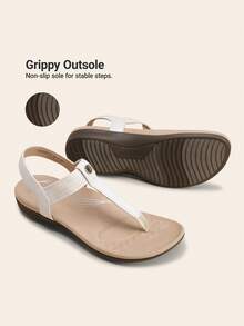 Women's Arch Support T-Strap Sandals Comfortable Orthotic Flat Sandals Thong Sandals For Casual Summer Walking - trắng - Xem 11