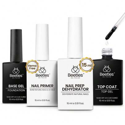  Beetles 4 Pcs 15ml Gel Top Coat And Base Coat Set With Nail Dehydrator And Primer Professional Nail