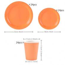 橙色一次性餐具套装，包括7/9英寸纸盘、纸杯、餐巾纸，适用于生日派对、节日、聚会、野餐、庆祝活动、婚礼茶会、毕业典礼等场合。 - 正雨橙色 - 查看 18