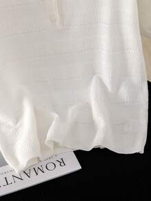 女士透气镂空 Polo 领针织上衣，夏季 - 白色 - 查看 11