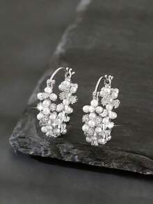 1 Pair Luxury Copper Geometric Floral Hoop Earrings, Elegant & Glamorous Party/Bridal Gift For Women - Round - View 5
