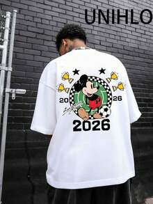 Disney 2026 Mickey Racing Print  Summer Casual Versatile Pure Cotton T-Shirt Suitable For Any Place - 白色 - 查看 2